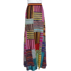 Pre Owned Missoni Multicolor Lurex Knit Patchwork Striped Maxi Skirt L