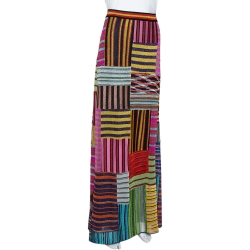 Pre Owned Missoni Multicolor Lurex Knit Patchwork Striped Maxi Skirt L