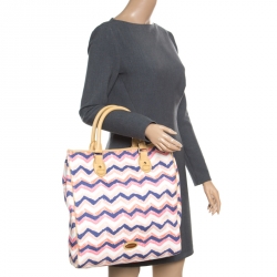 Pre Owned Missoni Multicolor/Beige Printed Canvas and Leather Tote