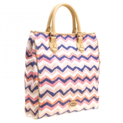 Pre Owned Missoni Multicolor/Beige Printed Canvas and Leather Tote