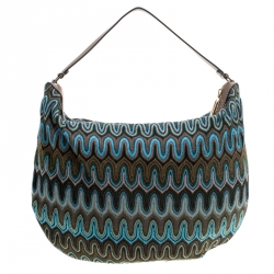 Pre Owned Missoni Green/Multicolor Fabric Weave Hobo
