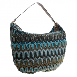 Pre Owned Missoni Green/Multicolor Fabric Weave Hobo