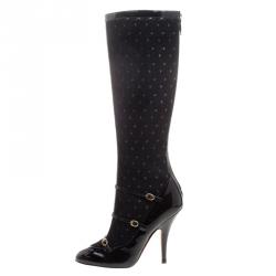 Pre Owned Missoni Black Leather and Knit Fabric Knee High Boots Size 39