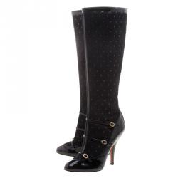 Pre Owned Missoni Black Leather and Knit Fabric Knee High Boots Size 39