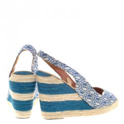 Pre Owned Missoni Two Tone Knit Fabric Espadrille Wedge Slingback  Sandals Size 40