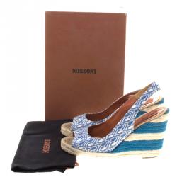 Pre Owned Missoni Two Tone Knit Fabric Espadrille Wedge Slingback  Sandals Size 40