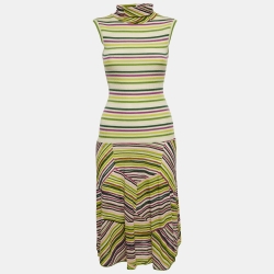 Pre Owned Missoni Sport Multicolor Strip Patterned Wool Knit Short Dress S