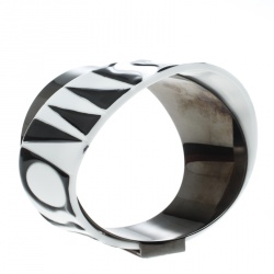 Pre Owned Missoni Monochrome Logo Resin Gunmetal Tone Cuff Bracelet
