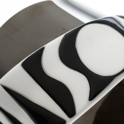 Pre Owned Missoni Monochrome Logo Resin Gunmetal Tone Cuff Bracelet
