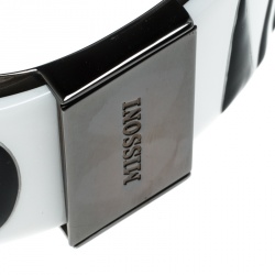 Pre Owned Missoni Monochrome Logo Resin Gunmetal Tone Cuff Bracelet