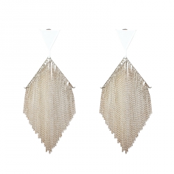Pre Owned Missoni Fringe White Coated Silver Tone Clip-on Long Earrings 