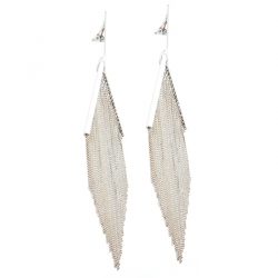 Pre Owned Missoni Fringe White Coated Silver Tone Clip-on Long Earrings 