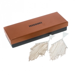 Pre Owned Missoni Fringe White Coated Silver Tone Clip-on Long Earrings 