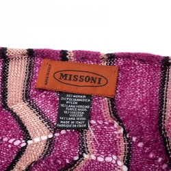 Pre Owned Missoni Pink Mohair and Wool Abstract Zig Zag Pattern Perforated Knit Muffler 