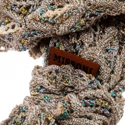Pre Owned Missoni Ivory Lurex Feathered Crochet Knit Headband 