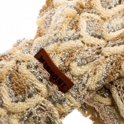 Pre Owned Missoni Cream Lurex Feathered Crochet Knit Headband 