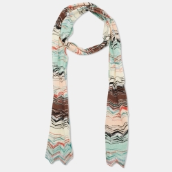 Pre Owned Missoni Multicolor Chevron Knit Cotton Blend Scarf