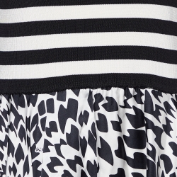 Pre Owned Missoni Monochrome Striped Knit & Satin Asymmetric Dress M