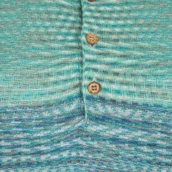 Pre Owned Missoni Blue Patterned Cotton Knit Short Sleeve Top L