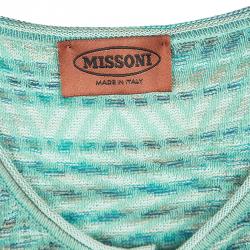 Pre Owned Missoni Blue Patterned Cotton Knit Short Sleeve Top L