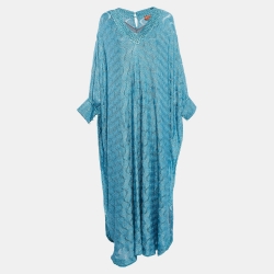 Pre Owned Missoni Blue Lurex Knit Maxi Kaftan Dress M