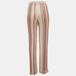 Pre Owned Missoni Pink Striped Lurex Knit Wide-Leg Trousers M