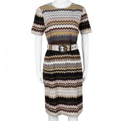 Pre Owned Missoni Multicolor Wool Wave Pattern Belted Dress L