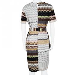 Pre Owned Missoni Multicolor Wool Wave Pattern Belted Dress L