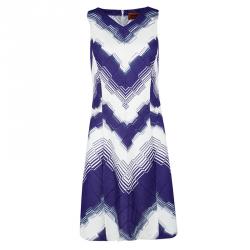 Pre Owned Missoni Purple and White Woven Sleeveless V-Neck A-Line Dress M