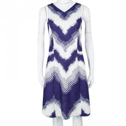 Pre Owned Missoni Purple and White Woven Sleeveless V-Neck A-Line Dress M