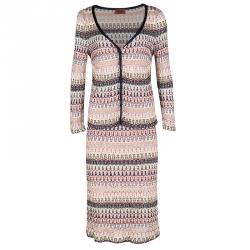 Pre Owned Missoni Multicolor Patterned Perforated Knit Cardigan and Skirt Set L