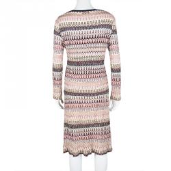 Pre Owned Missoni Multicolor Patterned Perforated Knit Cardigan and Skirt Set L