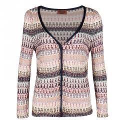 Pre Owned Missoni Multicolor Patterned Perforated Knit Cardigan and Skirt Set L
