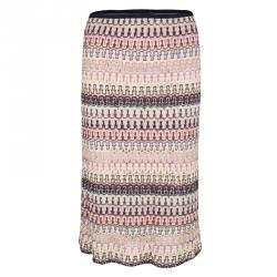 Pre Owned Missoni Multicolor Patterned Perforated Knit Cardigan and Skirt Set L