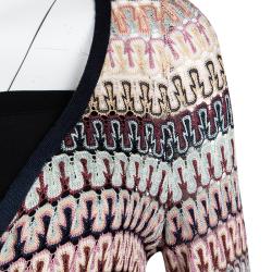 Pre Owned Missoni Multicolor Patterned Perforated Knit Cardigan and Skirt Set L