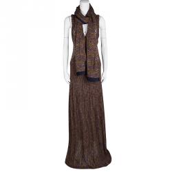 Pre Owned Missoni Multicolor Perforated Lurex Knit Sleeveless Maxi Dress and Scarf Set L