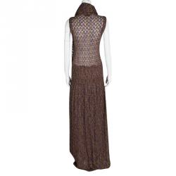 Pre Owned Missoni Multicolor Perforated Lurex Knit Sleeveless Maxi Dress and Scarf Set L