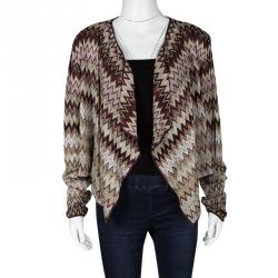Pre Owned Missoni Multicolor Lurex Knit Chevron Pattern Open Front Shrug L