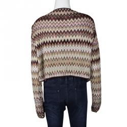 Pre Owned Missoni Multicolor Lurex Knit Chevron Pattern Open Front Shrug L