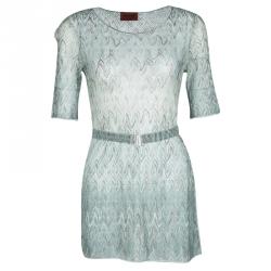 Pre Owned Missoni Multicolor Perforated Patterned Knit Short Sleeve Tunic S