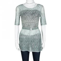 Pre Owned Missoni Multicolor Perforated Patterned Knit Short Sleeve Tunic S