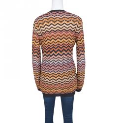 Pre Owned Missoni Multicolor Chevron Pattern Perforated Knit Button Front Long Cardigan M