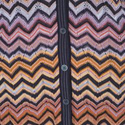 Pre Owned Missoni Multicolor Chevron Pattern Perforated Knit Button Front Long Cardigan M