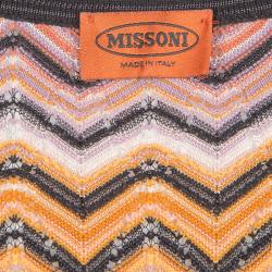 Pre Owned Missoni Multicolor Chevron Pattern Perforated Knit Button Front Long Cardigan M