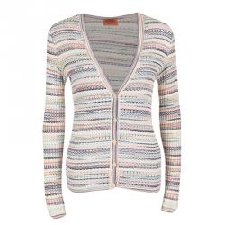 Pre Owned Missoni Multicolor Textured Knit Button Front Long Sleeve Cardigan L