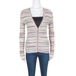 Pre Owned Missoni Multicolor Textured Knit Button Front Long Sleeve Cardigan L