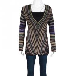 Pre Owned Missoni Multicolour Striped Lurex Knit Long Sleeve Top L