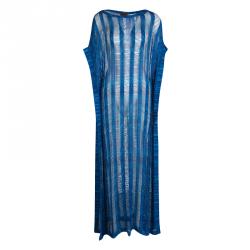 Pre Owned Missoni Mare Blue Chevron Pattern Cutout Knit Beach Cover Up Maxi Dress M