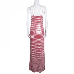 Pre Owned Missoni Red and White Sequin Embellished Knit Noodle Strap Maxi Dress M