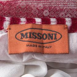 Pre Owned Missoni Red and White Sequin Embellished Knit Noodle Strap Maxi Dress M